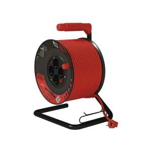 Emos P092501 Bobină de cablu cu 4 prize și cablu de 50m, cablu roșu, suport negru - Lămpi și iluminat