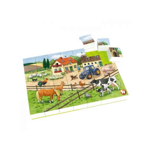Puzzle Hubelino - Viața la fermă, puzzle cu 35 de piese cu animale de la fermă, tractor și casă