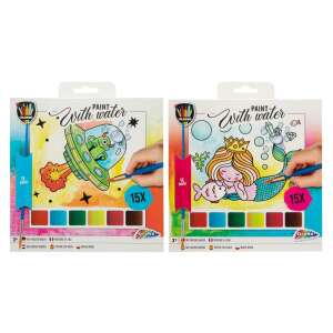 Set de colorat cu apă, 15 foi, 20x20 cm, cu pensulă, include 2 modele: spațiu și sirenă - Grafix