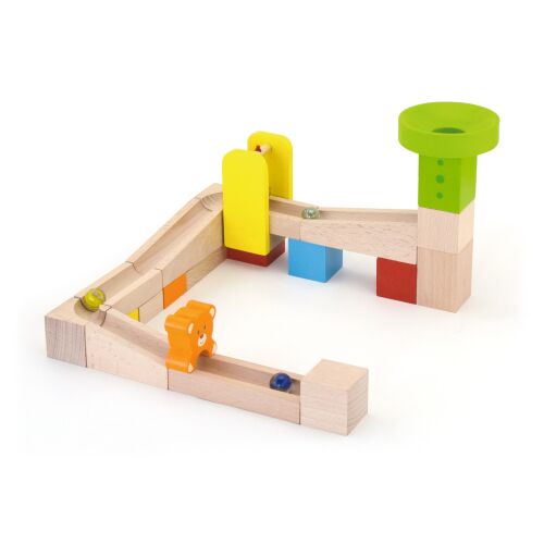 VIGA Fa Golyópálya színes kockákkal és maci elemekkel