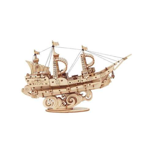 Model 3D de navă din lemn, navă cu vele, asamblat, 118 piese, decorativ, decor pentru casă