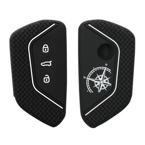 VW 3-Button Key Cover, Kwmobile, Black/White, Silicone, 52651.10