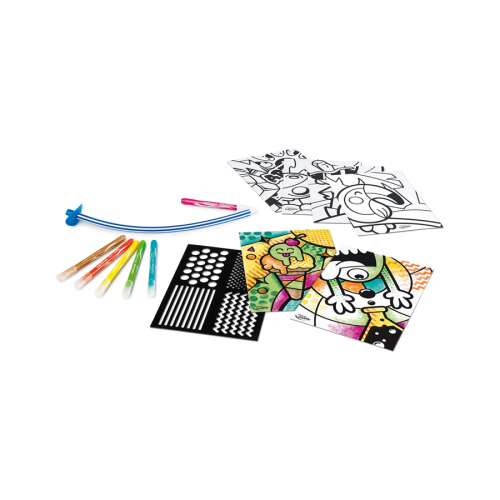 Maped Creativ Blow Pen Art készlet 6 filctollal, 6 előnyomtatott képpel, 1 sablonnal és 1 fújós tollal