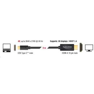 Delock USB Type-C csatlakozó > HDMI csatlakozó (DP váltakozó mód) 4K 30Hz, 3m, kábel fekete (85260) (85260) 87037159 