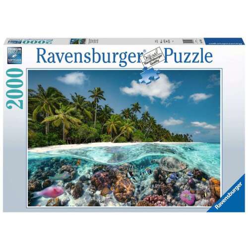 Ravensburger 2000 piece jigsaw puzzle, Maldivian island with palm trees and underwater coral reef