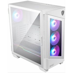 Angled view of MSI MPG Velox 100R White PC Case with Tempered Glass - Computers and Accessory