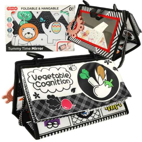 Tummy Time Mirror, black and white sensory book for babies with mirror, foldable and hangable, Tildaby brand