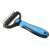 Pet grooming tool, deshedding rake for dogs and cats, blue and black handle, stainless steel blades