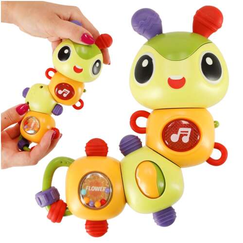 Colorful musical caterpillar toy for babies, with lights and sounds, perfect for sensory development