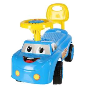 Blue baby car with a smiling face, yellow steering wheel, and a yellow handle, Bébitaxi brand - Babies & Toddler