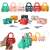 Collage of colorful toy cars with locks and keys, Montessori educational toy for toddlers