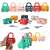 Collage of colorful toy cars with locks and keys, Montessori educational toy for toddlers