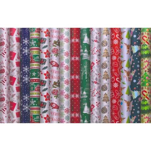 60 tekercs VICTORIA PAPER karácsonyi csomagolópapír, vegyes mintákkal