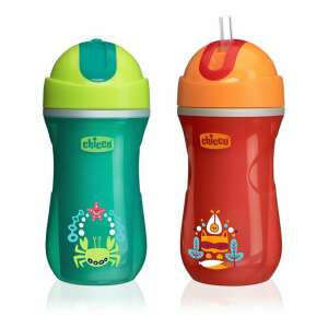 Chicco Sport Cup doppelwandiger Trinklernbecher mit Strohhalm, grün und rot, 266 ml - Trinkbecher, Becher