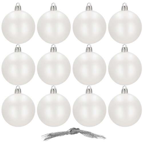12er Pack 6 cm weiße matte Weihnachtsbaumkugeln von Springos