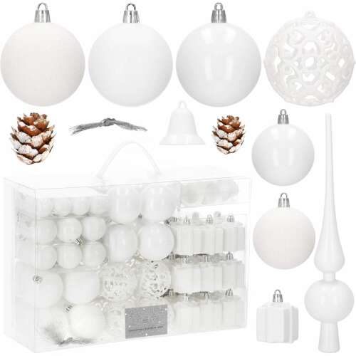 Springos Christbaumschmuck-Set, 101 Stück, weiß