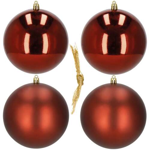 Set of 4 Springos 12cm red Christmas tree ornaments, 2 shiny and 2 matte