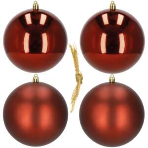 4 db Springos 12 cm-es piros karácsonyfadísz, 2 fényes és 2 matt - Springos