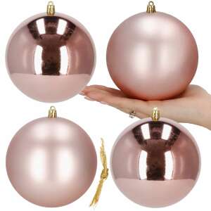 Set mit 4 rosenfarbenen Weihnachtsbaumschmuck, 12 cm, Springos, in der Box und in der Hand - Christbaumschmuck