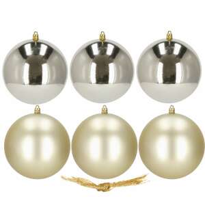 6 db-os Springos karácsonyfadísz készlet, 10 cm arany és ezüst gömbök - Karácsonyfadísz