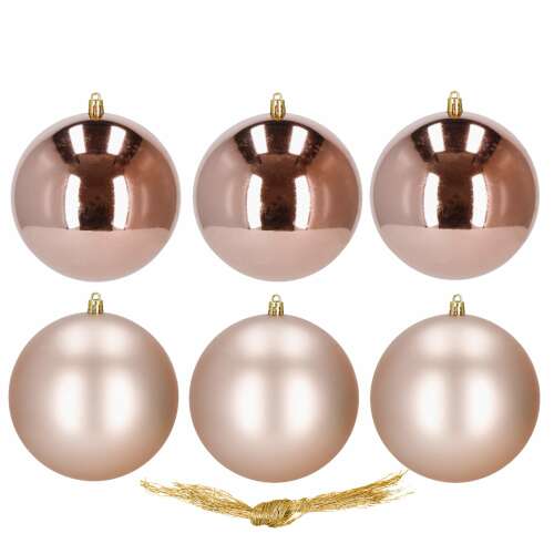 Set mit 6 Springos 10cm Weihnachtsbaumkugeln in Roségold, 3 glänzend und 3 matt
