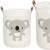 Springos koala laundry basket with brown handles, white canvas with grey koala design