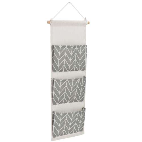Springos wall organizer with 3 pockets, grey chevron pattern, hanging on a wall