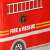 Springos Fire Truck Toy Storage Box, red, close-up of side with logo
