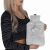 Woman holding Springos grey plush hot water bottle for comfort