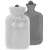 Springos hot water bottle with plush cover, grey, 2L, collage showing the product from different angles