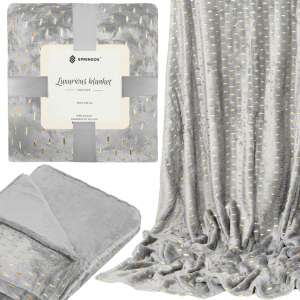 Springos gray blanket with gold dots, collage of different views - Bedding