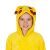 Front view of Springos Pikachu Kigurumi Pajama hood on child smiling