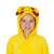 Front view of Springos Pikachu Kigurumi Pajama hood on child
