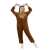 Brown reindeer kigurumi pajamas with a zipper, hood, and antlers, worn by a woman