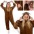 Collage of Springos brown reindeer kigurumi pajama, L size, details and full view