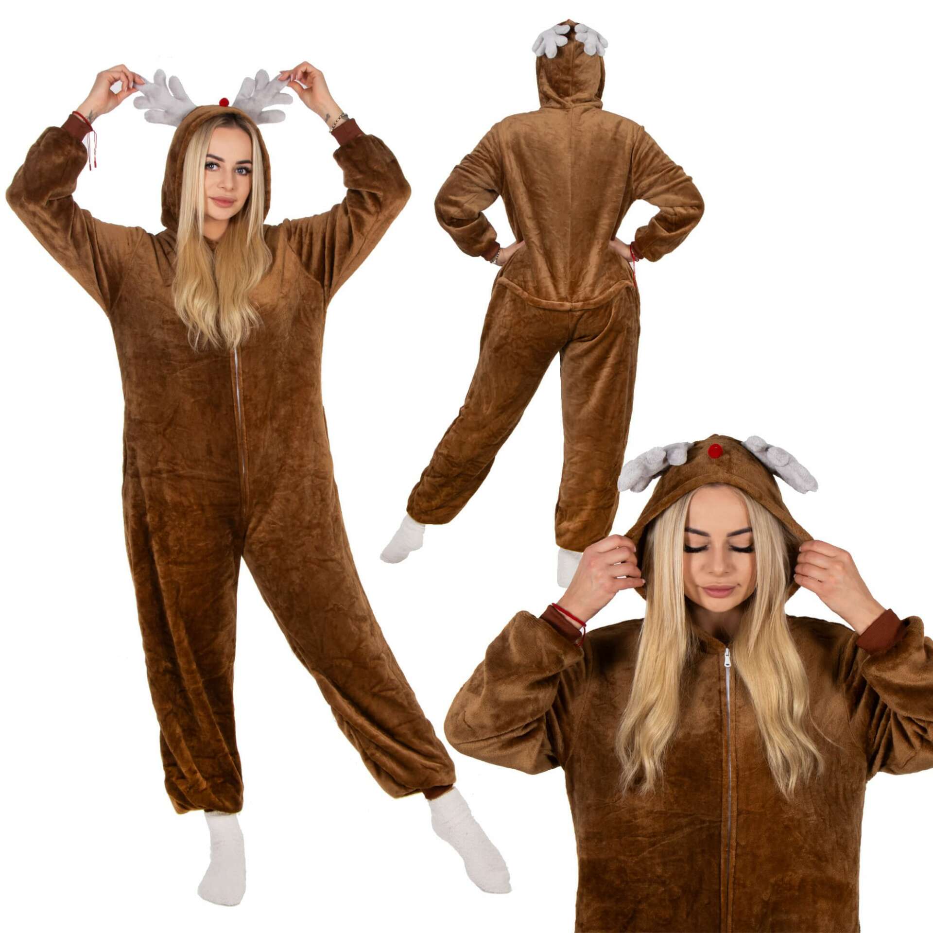 Springos Rénszarvas kigurumi pizsama, L méret - Barna