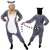Springos Lemur Kigurumi Pajama, grey with white and black details, front and back view