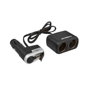 4CARS szivargyújtó elosztó 2 szivargyújtó aljzattal és 1 USB porttal - Autóelektronika