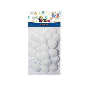 25 fehér pompon, 25mm, kézműves kellékek, the littles - Luna