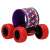 Skateboard wheel bracelet with red wheels, purple band with lightning bolt pattern