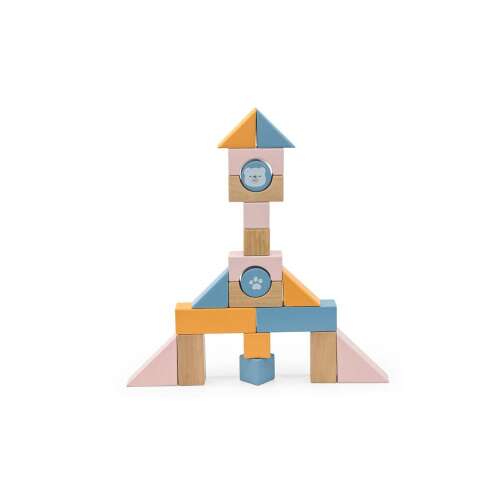 Fa építőkockák állatmintákkal, tökéletesek tornyok építéséhez és halmozáshoz, PolarB márkájú