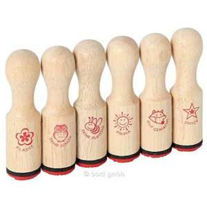 6 darabos fa bélyegző készlet különböző aranyos mintákkal és német feliratokkal, tökéletes tanárok és szülők számára, hogy bátorítsák a gyerekeket - Nyomda