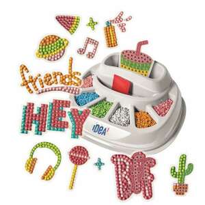 Idea! Sparkly Creations Pop Style strasszkő kép készítő szett a Clementonitól, egy tálcával, amely rekeszeket tartalmaz a strasszkövekhez, egy eszközt a strasszkövek felragasztásához és sablonokat a képek készítéséhez - Clementoni