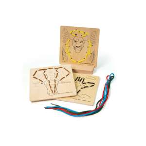 Bigjigs Toys 8-teiliges Schnürspiel - Dschungel, mit Löwen-, Elefanten- und Giraffenmotiven - Entwicklungsspiele für Kinder im Kindergartenalter