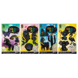 Scratch Art balenie 4 ks, 4 rôzne zvieracie motívy, vrátane nástroja na škrabanie, ideálne pre deti - Grafix