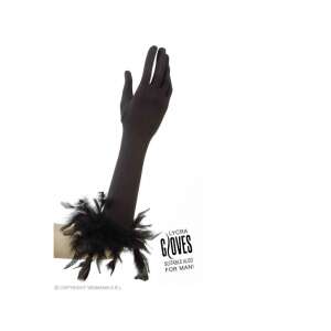 Fekete tollal díszített fekete kesztyű - Widmann
