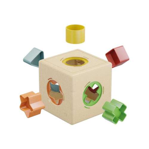Quercetti Kubo Shape PlayBio jucărie de sortare a formelor, cub cu găuri pentru diferite forme, 11 piese, ecologică, bioplastic