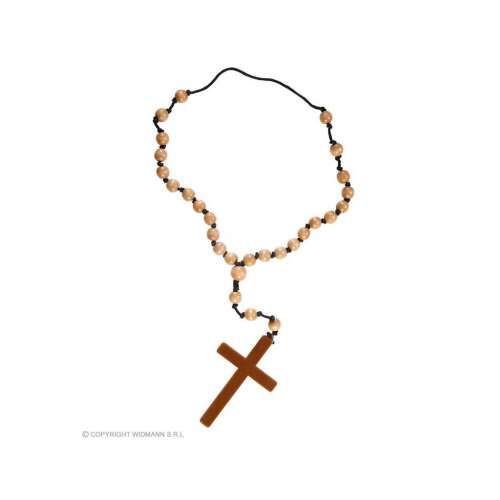Fa gyöngyös rózsafüzér kereszttel, vallásos jelmez kiegészítő