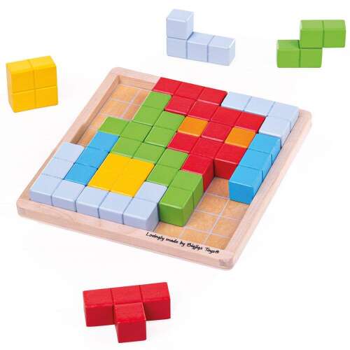 BIGJIGS Jucării Puzzle Logic Colorat, un joc de puzzle din lemn pentru copii pentru a-și dezvolta abilitățile logice și de rezolvare a problemelor