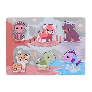 Jouéco® Puzzle na dotyk a pocit - Divé zvieratá - Drevená skladačka s 5 zvieracími dielikmi - Jouéco